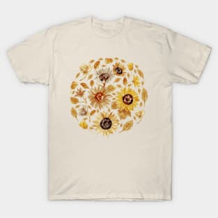 Watercolour Monochrome Sunflowers T-Shirt